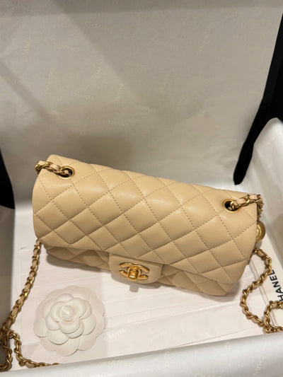 Chan*l classic bell bag 11 handbags beige leather lock gold 20cm - image 4
