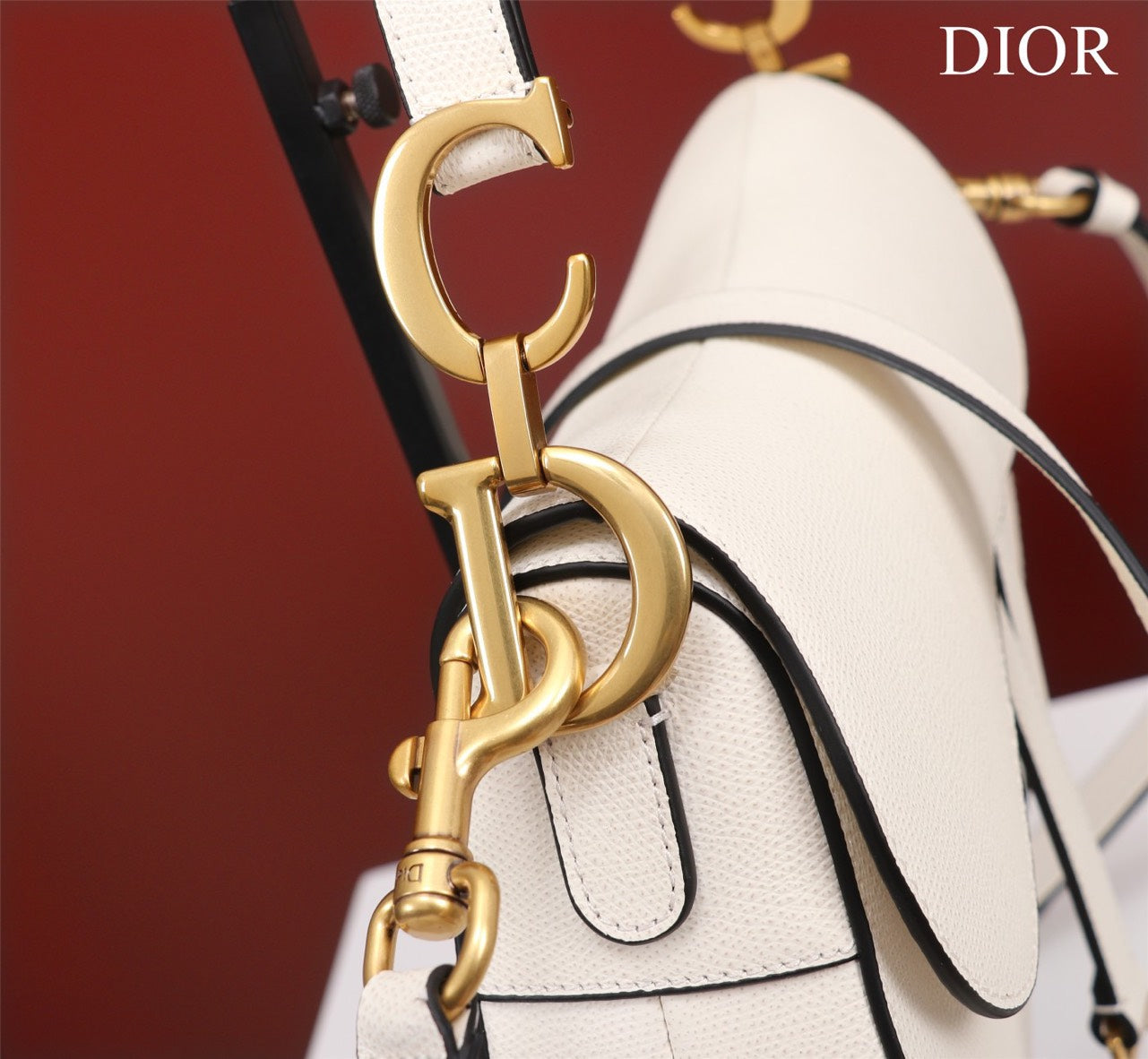 Di*r saddle 11 handbags white color with lock yellow gold 25x20x6.5cm - image 4