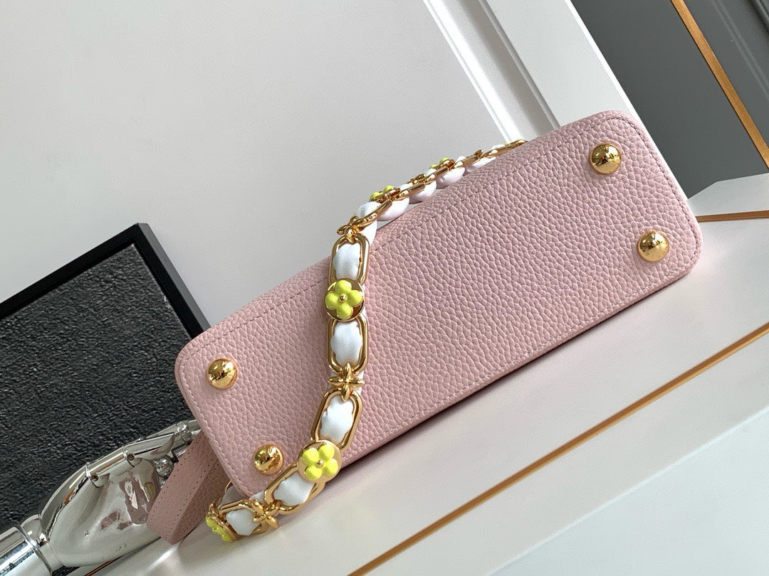 Lou*s Vuitt*n lv capucines bb pink handbags lock gold 27x18x9cm - image 7