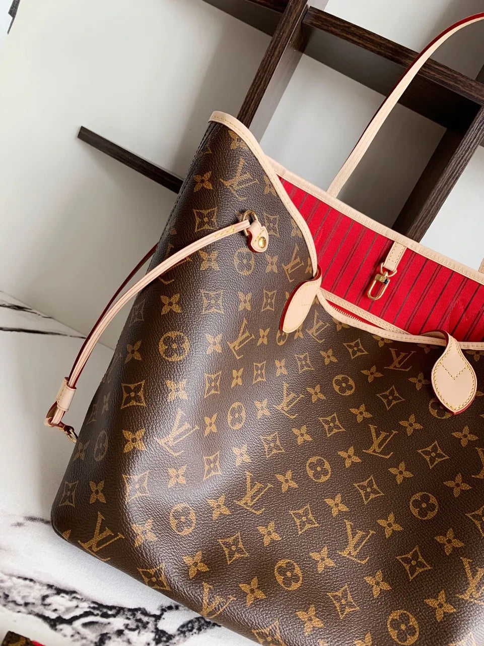 Lou*s Vuitt*n lv neverfull like auth handbags brown pattern 32x29x17cm - image 2