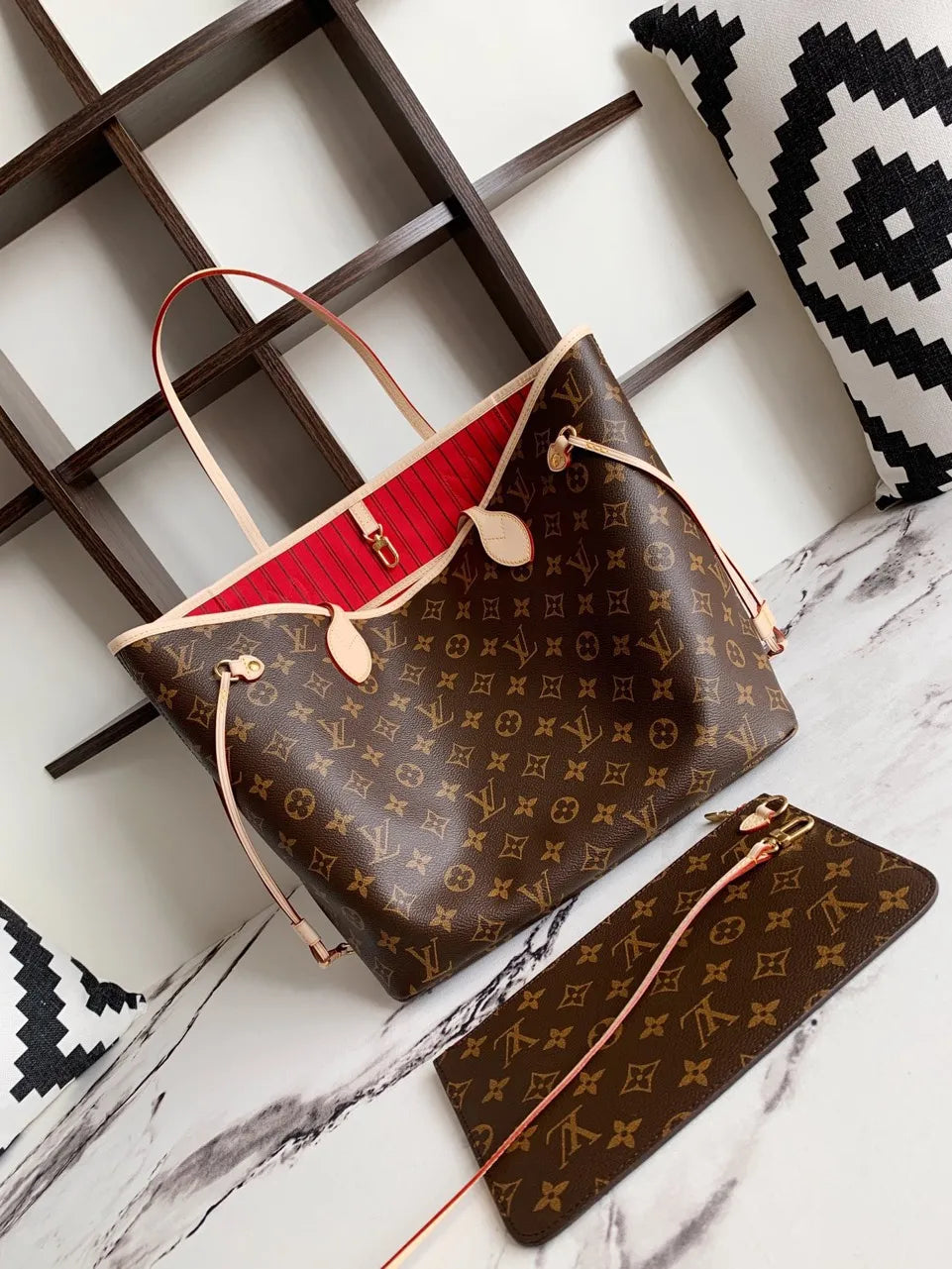 Lou*s Vuitt*n lv neverfull like auth handbags brown pattern 32x29x17cm - image 3