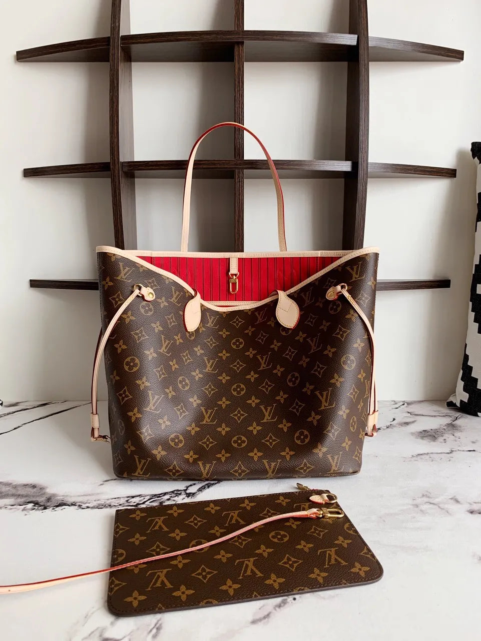 Lou*s Vuitt*n lv neverfull like auth handbags brown pattern 32x29x17cm - image 5