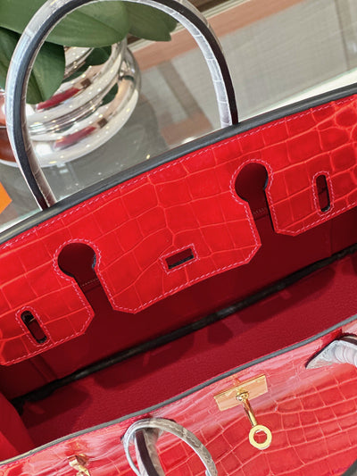 Herm*s birkin crocodile mix red with grey like auth handbags lock gold 30cm - image 2