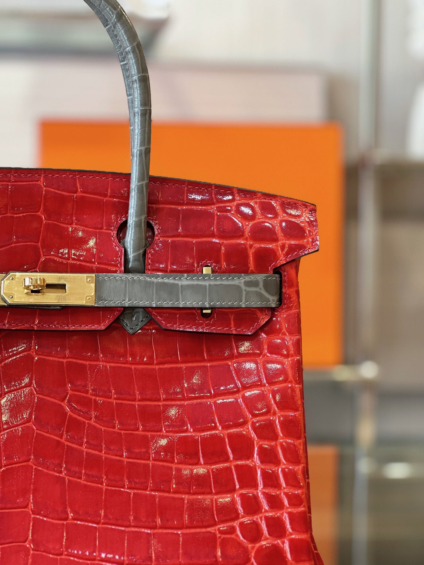 Herm*s birkin crocodile mix red with grey like auth handbags lock gold 30cm - image 3