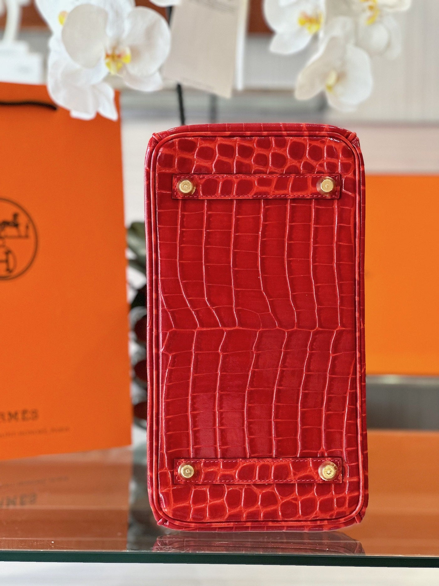 Herm*s birkin crocodile mix red with grey like auth handbags lock gold 30cm - image 6