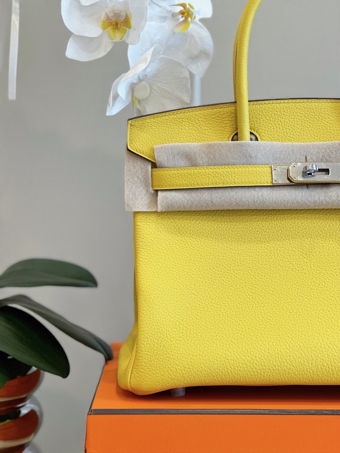 Herm*s birkin phw togo yellow like auth handbags woman’s lock silver 30cm - image 2