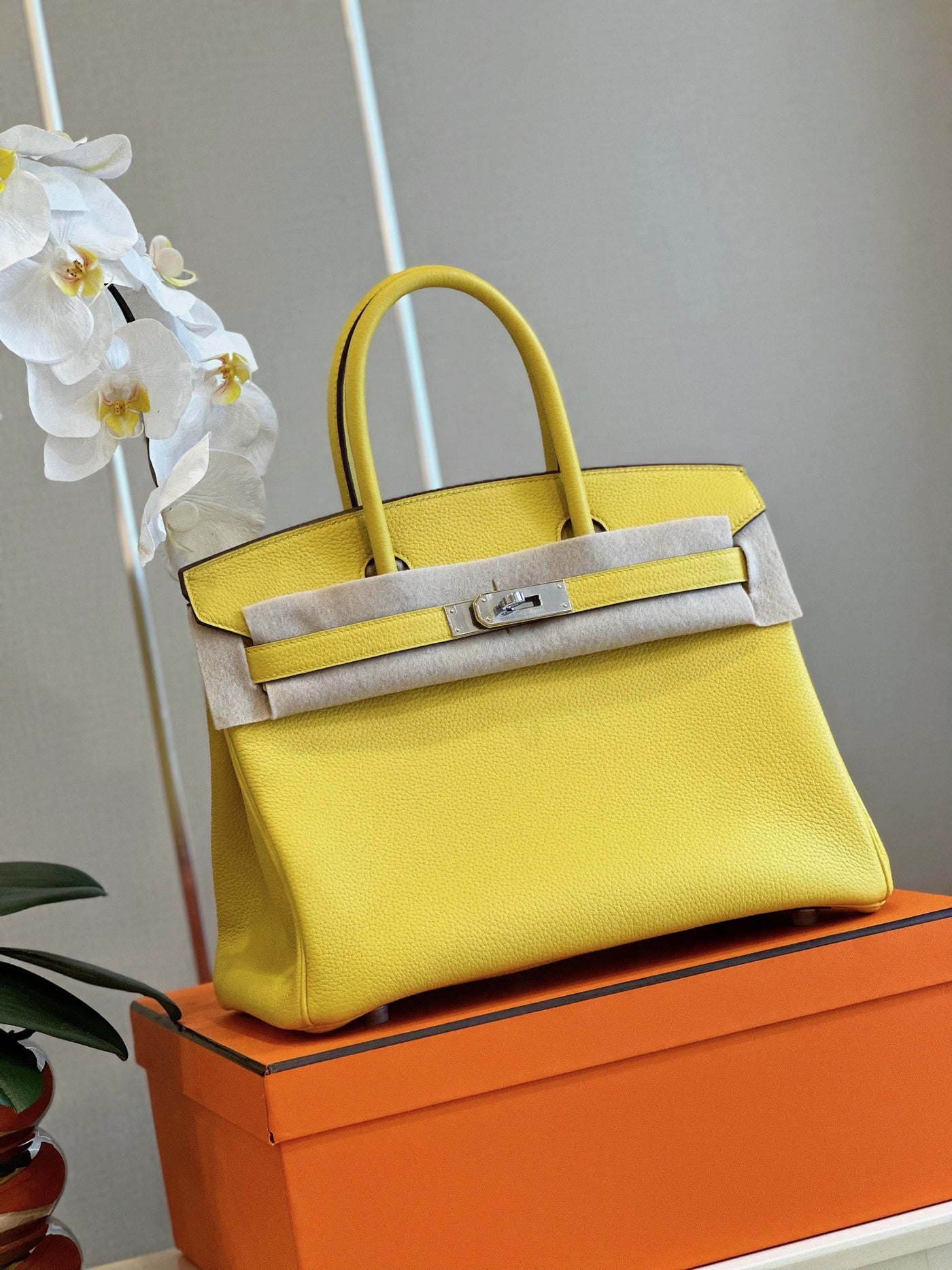 Herm*s birkin phw togo yellow like auth handbags woman’s lock silver 30cm - image 3