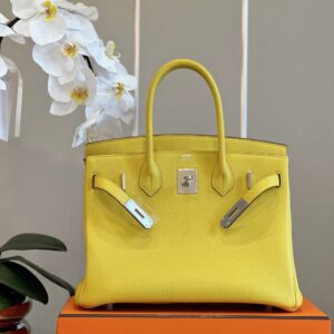 Herm*s birkin phw togo yellow like auth handbags woman’s lock silver 30cm - image 4