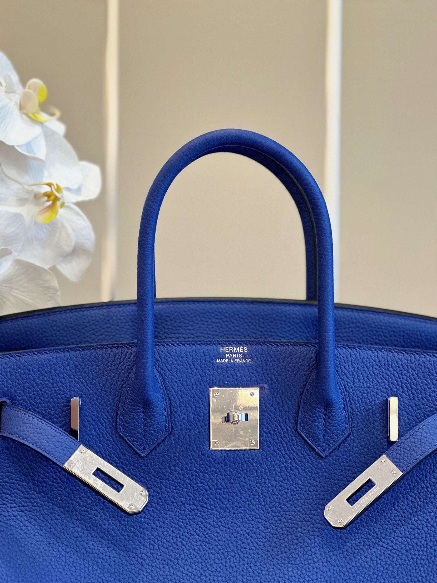 Herm*s woman’s birkin phw togo blue handbags lock silver 30cm - image 3