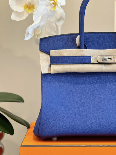 Herm*s woman’s birkin phw togo blue handbags lock silver 30cm - image 5