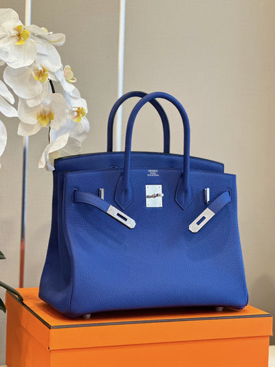Herm*s woman’s birkin phw togo blue handbags lock silver 30cm - image 7