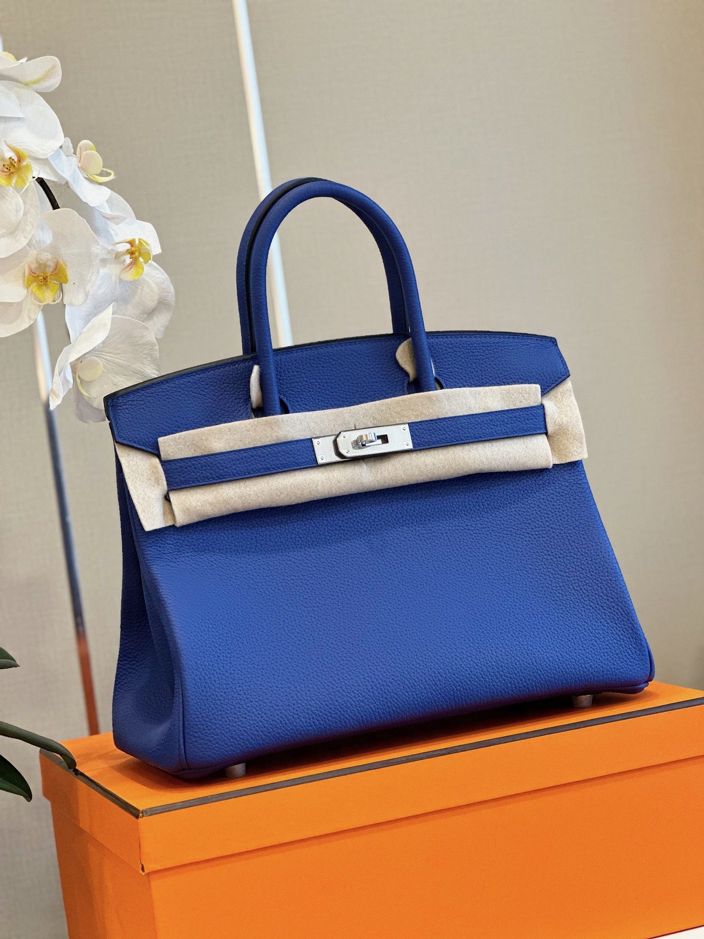 Herm*s woman’s birkin phw togo blue handbags lock silver 30cm - image 8
