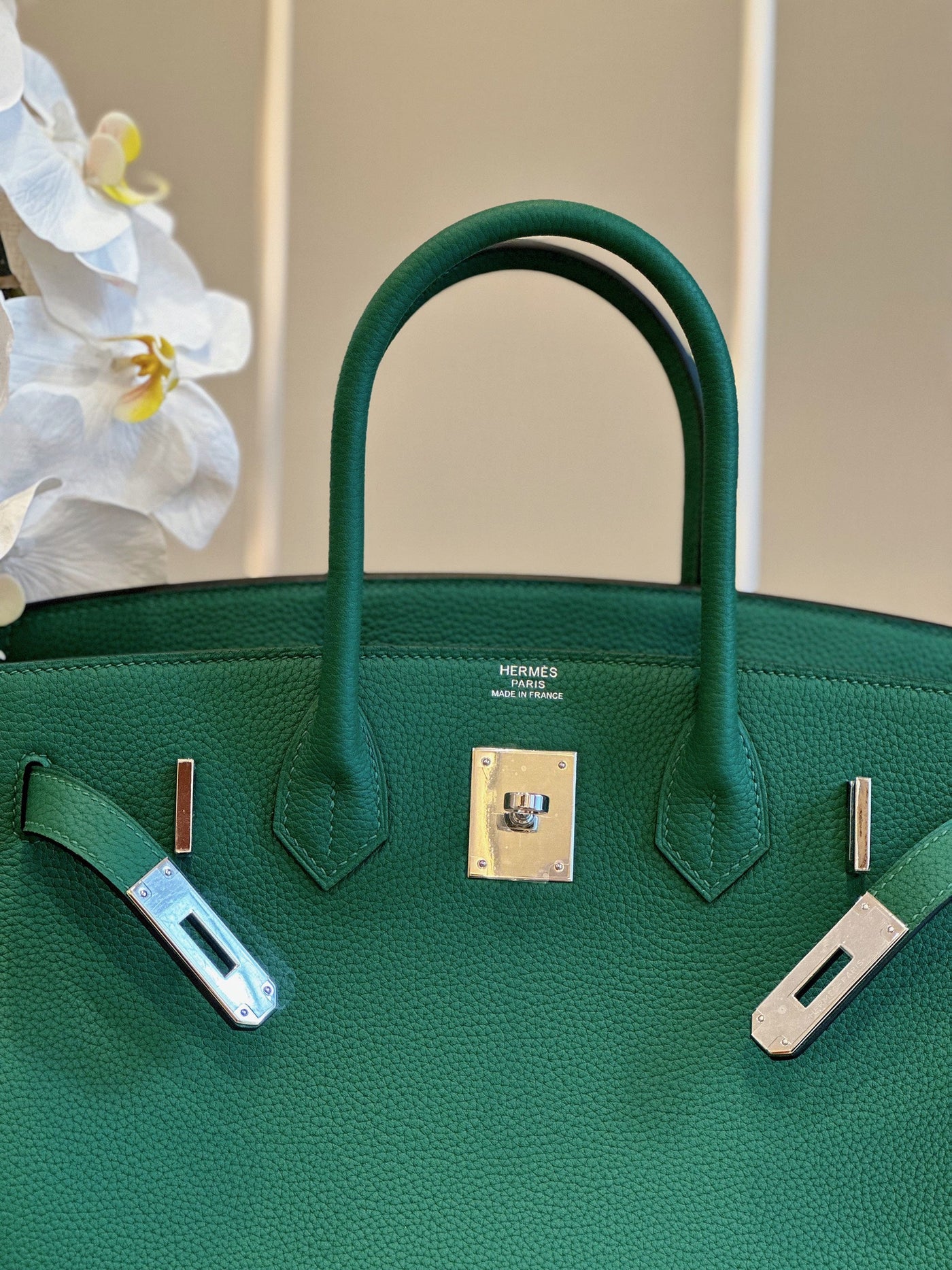 Herm*s birkin phw togo woman’s green handbags lock silver 30cm - image 2