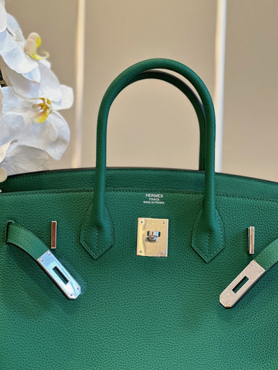 Herm*s birkin phw togo woman’s green handbags lock silver 30cm - image 2
