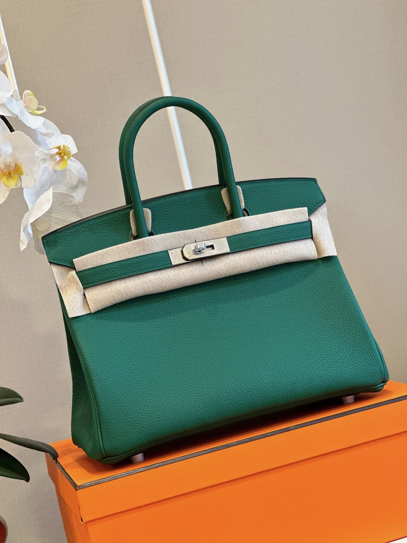 Herm*s birkin phw togo woman’s green handbags lock silver 30cm - image 3