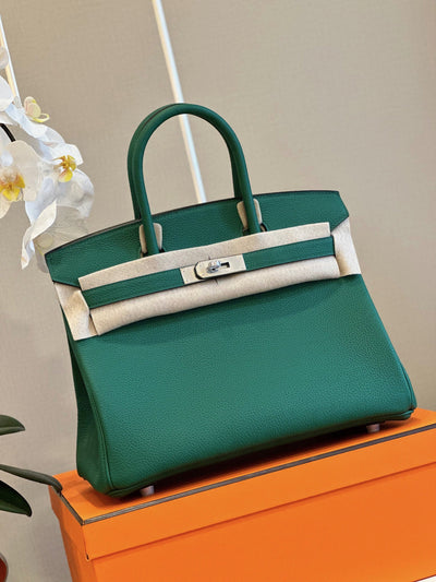 Herm*s birkin phw togo woman’s green handbags lock silver 30cm - image 3