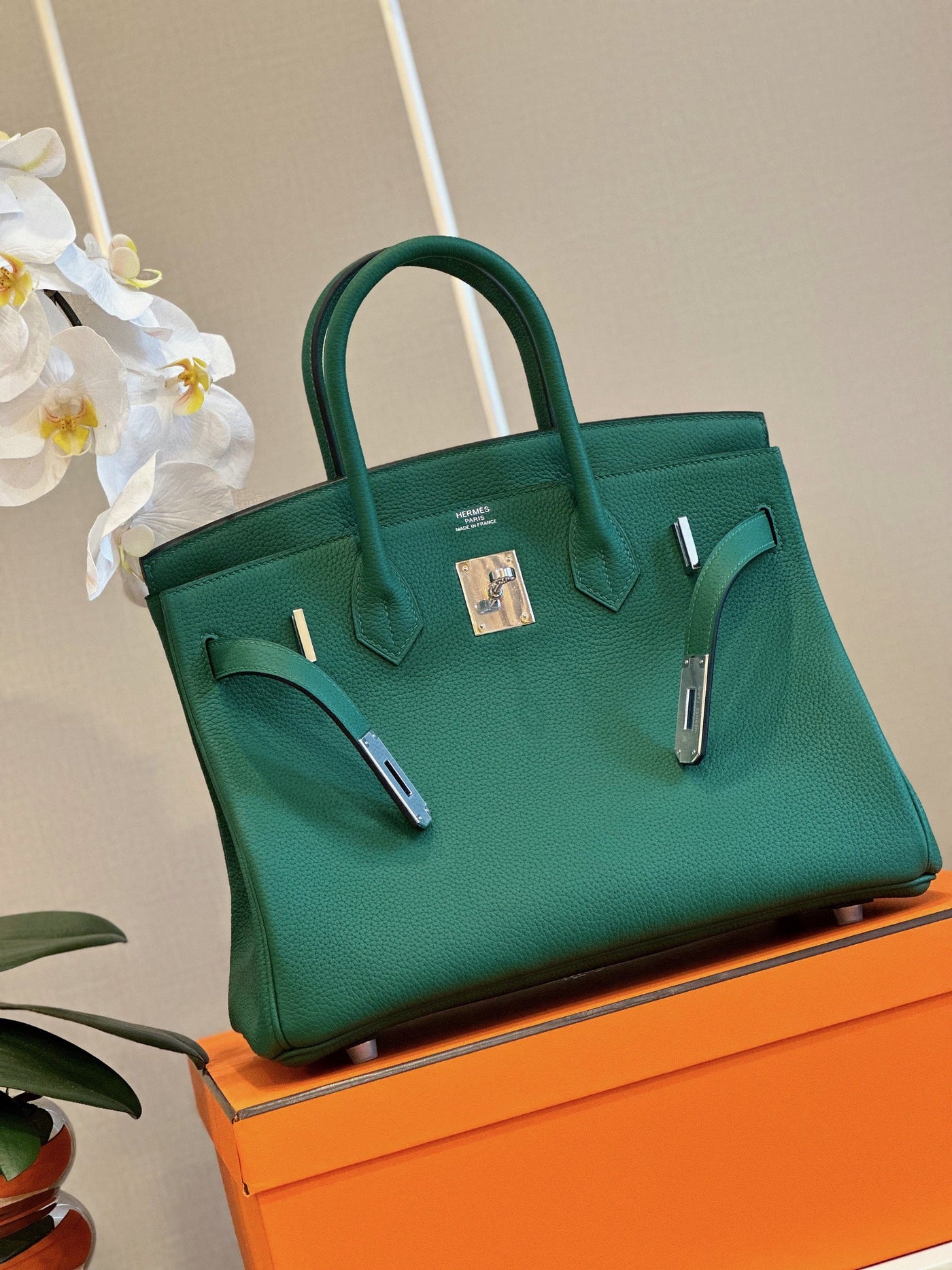 Herm*s birkin phw togo woman’s green handbags lock silver 30cm - image 5