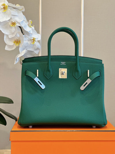 Herm*s birkin phw togo woman’s green handbags lock silver 30cm - image 6