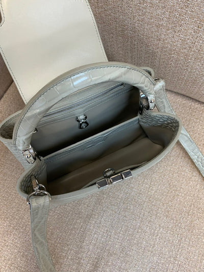 Lou*s Vuitt*n lv capucines bb gray crocodile leather handbag like auth 21cm - image 3