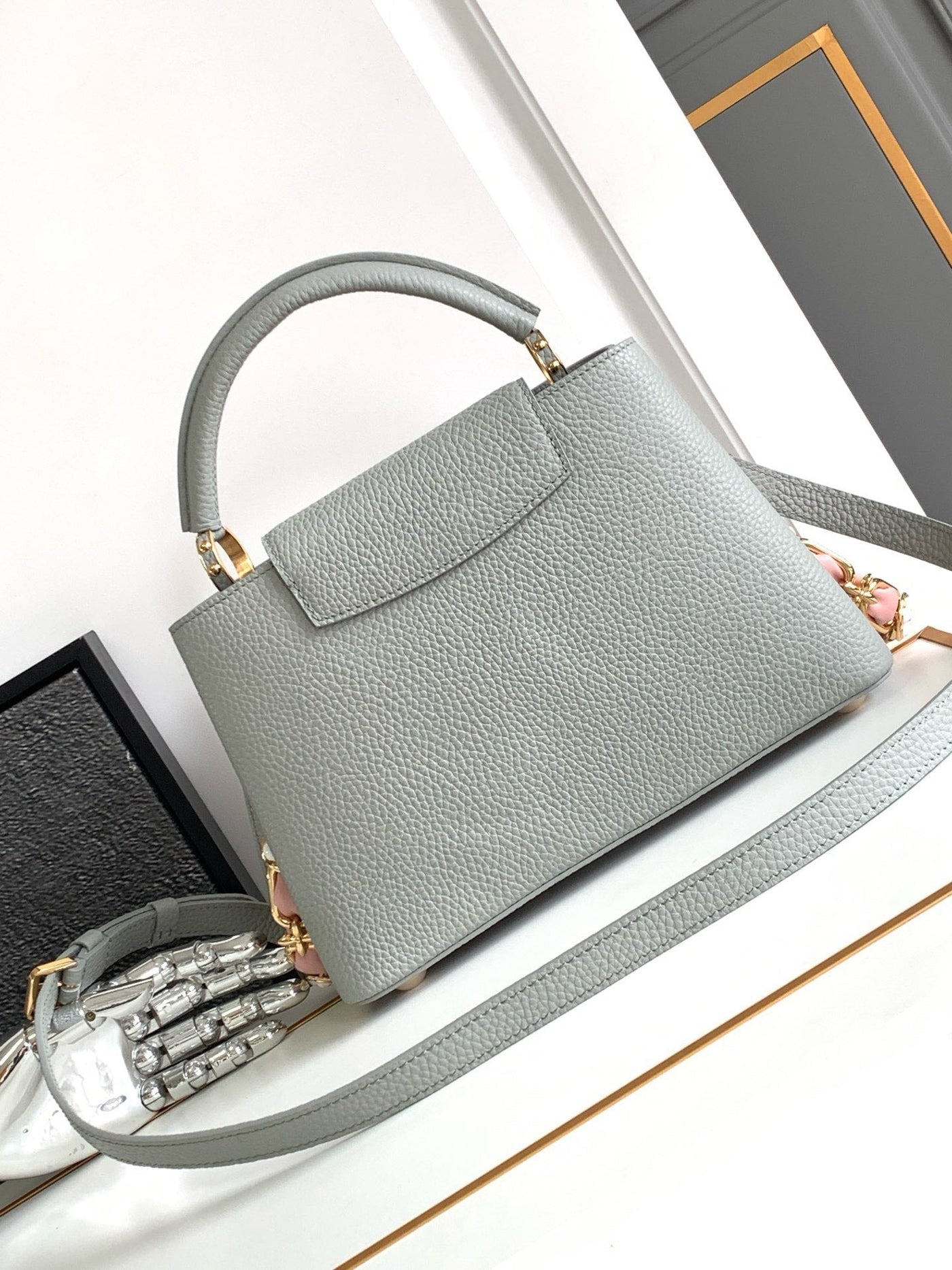 Lou*s Vuitt*n lv capucines bb like auth woman’s grey blue handbags 27x18x9cm - image 8