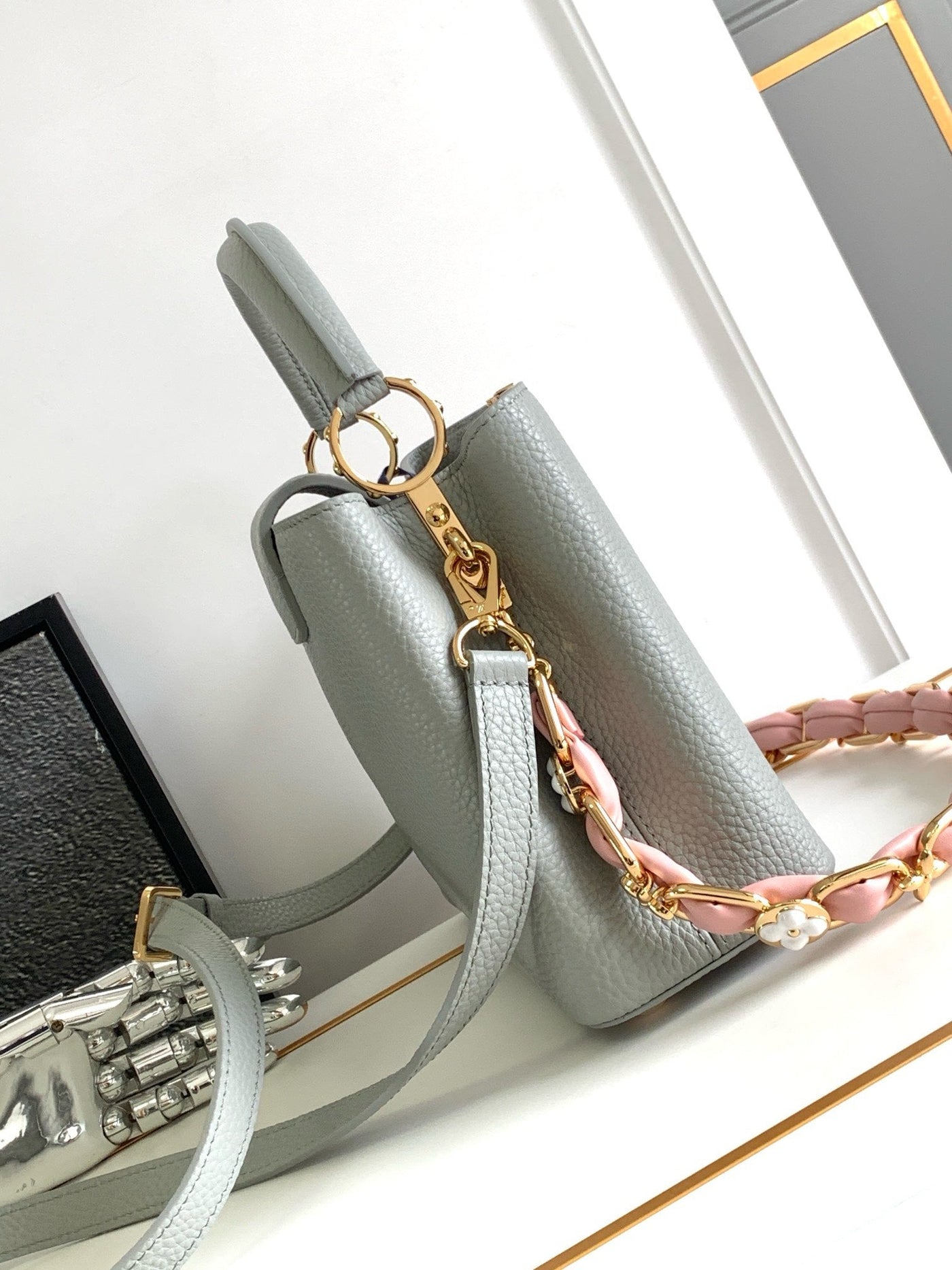 Lou*s Vuitt*n lv capucines bb like auth woman’s grey blue handbags 27x18x9cm - image 9