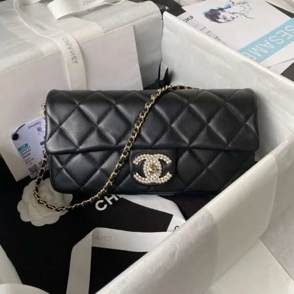 Chan*l with lock pearl handbags black demi handle 26×11.5x4cm - main image