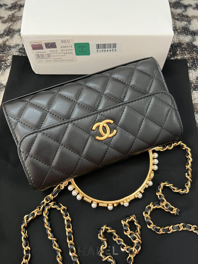 Chan*l woc black handbags pearl handle plated lock gold 19cm - image 6