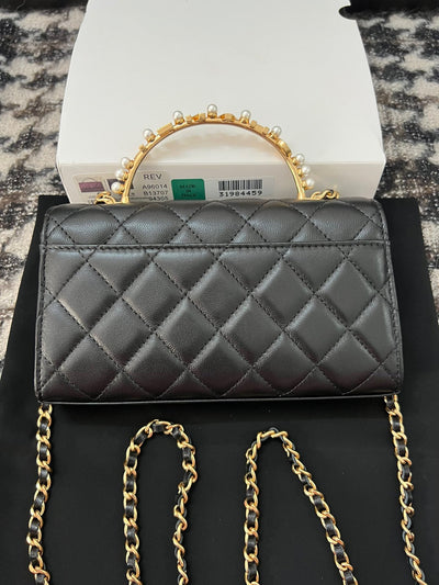 Chan*l woc black handbags pearl handle plated lock gold 19cm - image 8