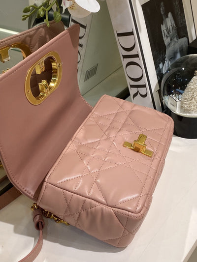 Di*r pink plaid super quality women’s handbag with gold lock 25cm - image 2