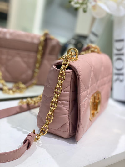 Di*r pink plaid super quality women’s handbag with gold lock 25cm - image 6
