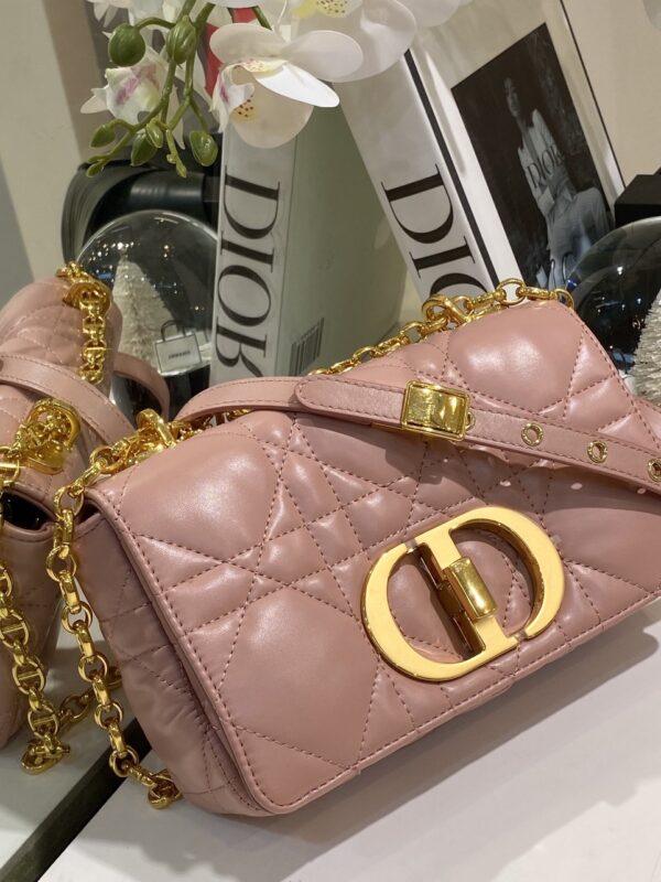 Di*r pink plaid super quality women’s handbag with gold lock 25cm - image 7