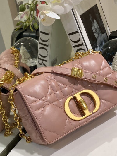 Di*r pink plaid super quality women’s handbag with gold lock 25cm - image 7