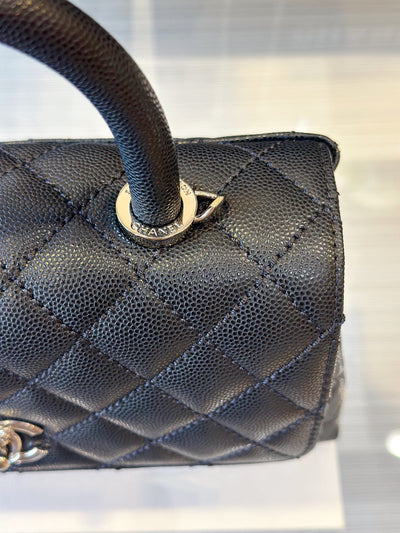 Chan*l coco handbag leather black with silver lock 23cm - image 2