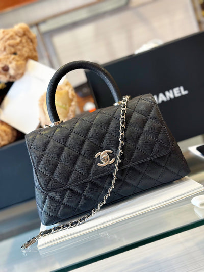 Chan*l coco handbag leather black with silver lock 23cm - image 3