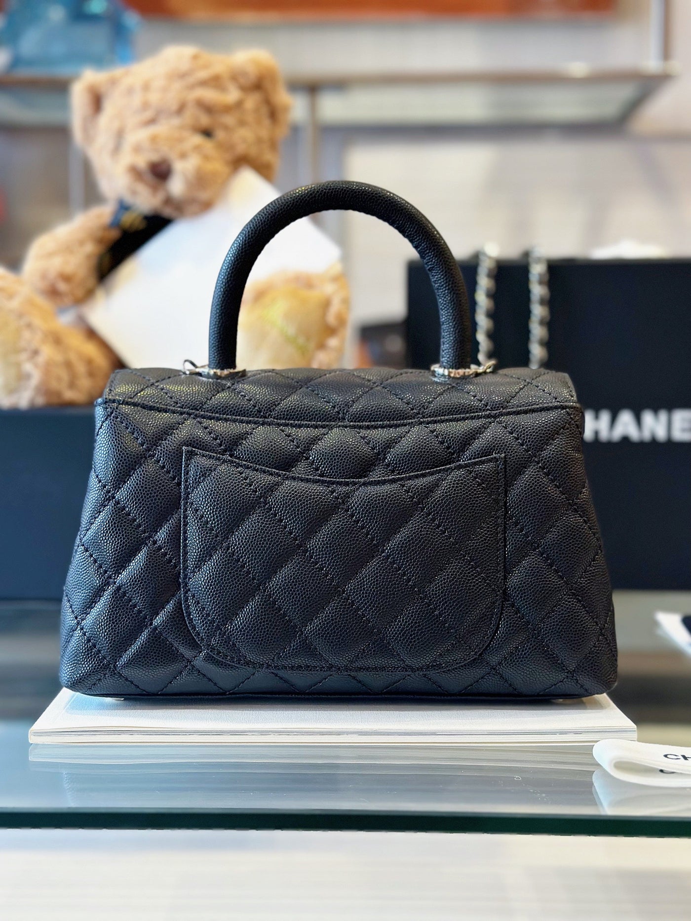 Chan*l coco handbag leather black with silver lock 23cm - image 6