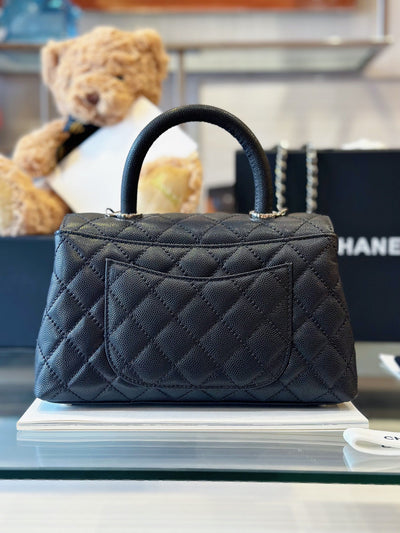 Chan*l coco handbag leather black with silver lock 23cm - image 6