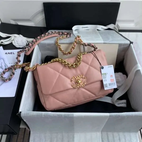 Chan*l c19 like auth handbags pink smooth leather mix handle 26cm - main image