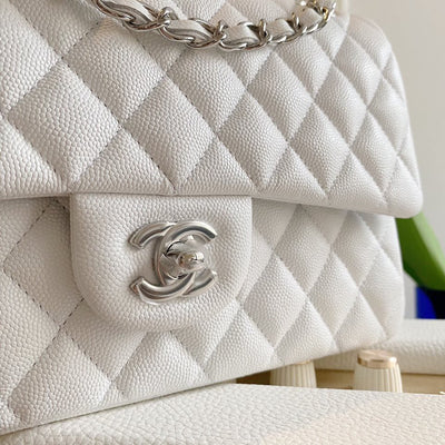 Chan*l classic handbags lizard skin white with silver lock 25cm - image 5
