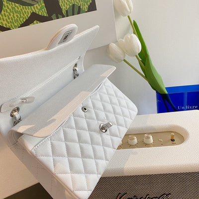 Chan*l classic handbags lizard skin white with silver lock 25cm - image 9