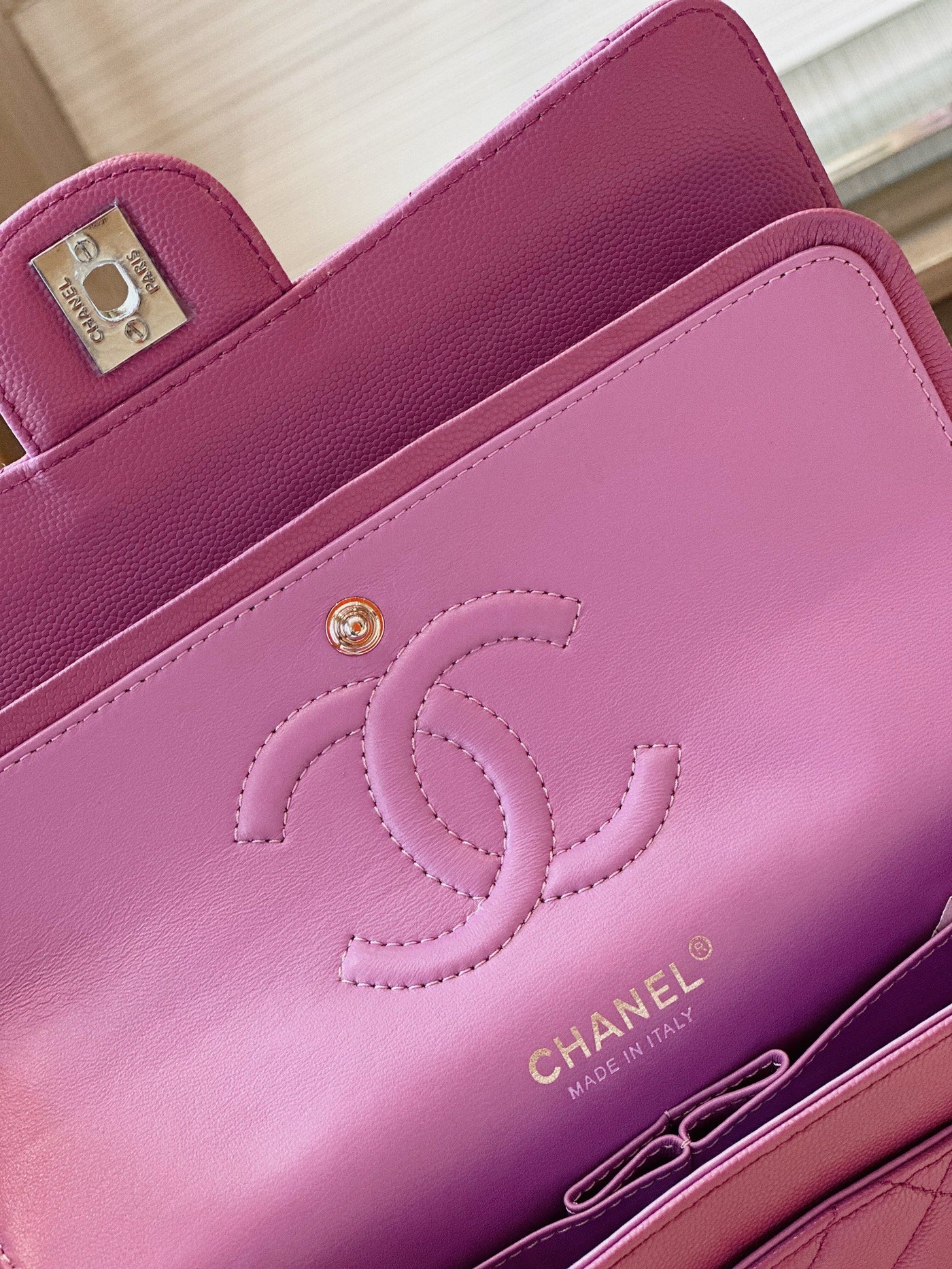 Chan*l classic handbags woman’s purple lock silver 25cm - image 3