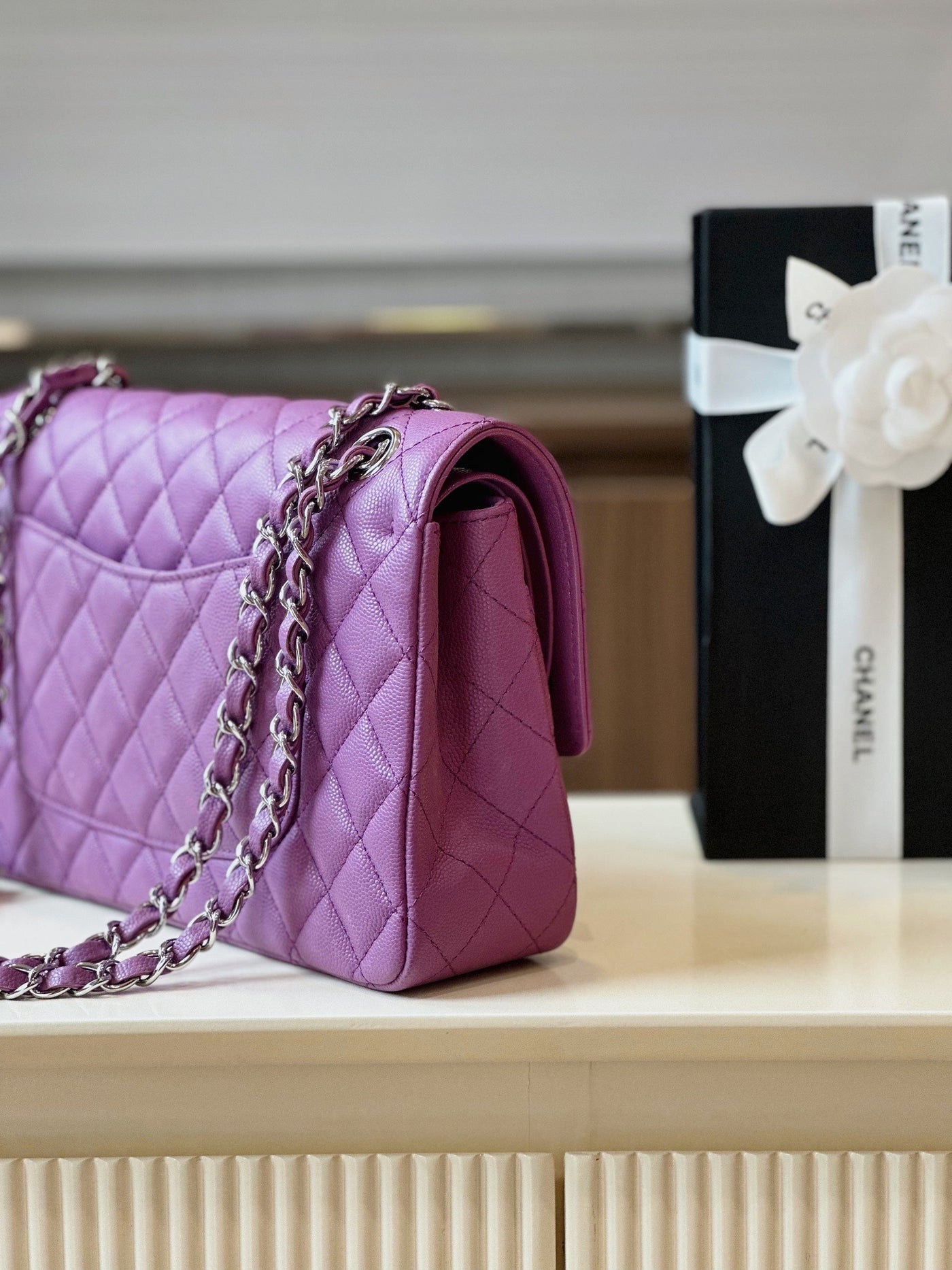 Chan*l classic handbags woman’s purple lock silver 25cm - image 6
