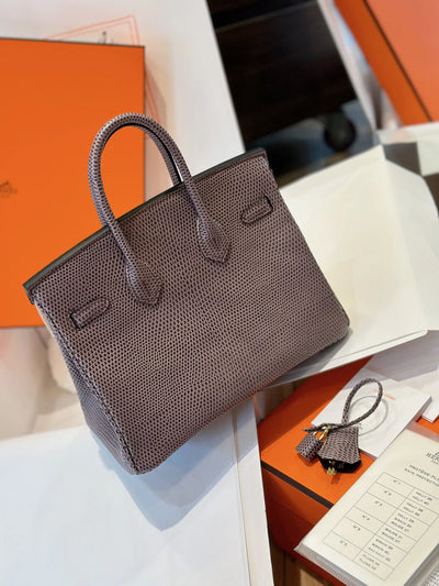 Herm*s birkin 25 tris fonce lizard like auth handbags with lock silver 25cm - image 5