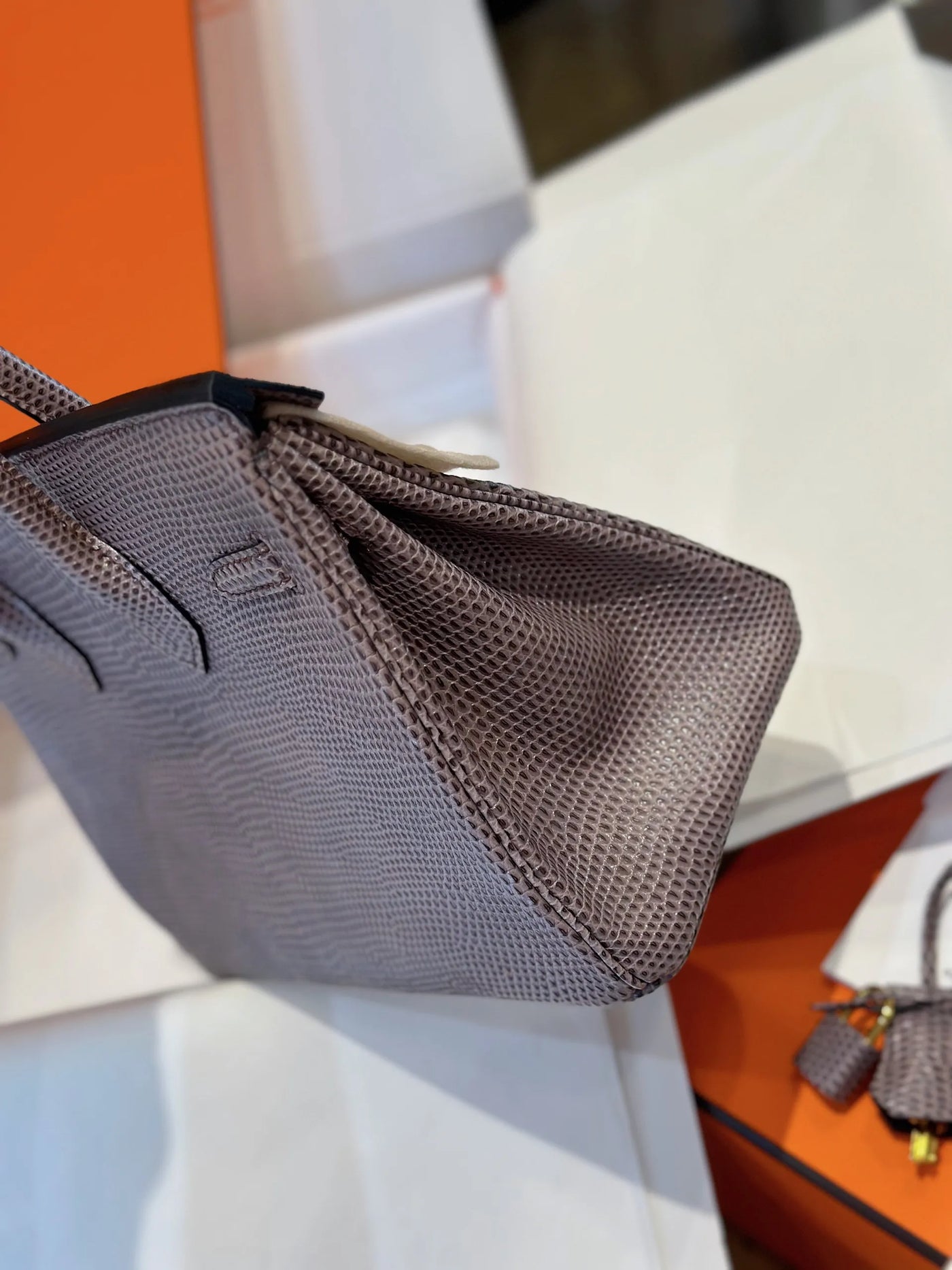 Herm*s birkin 25 tris fonce lizard like auth handbags with lock silver 25cm - image 6