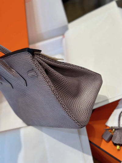 Herm*s birkin 25 tris fonce lizard like auth handbags with lock silver 25cm - image 6