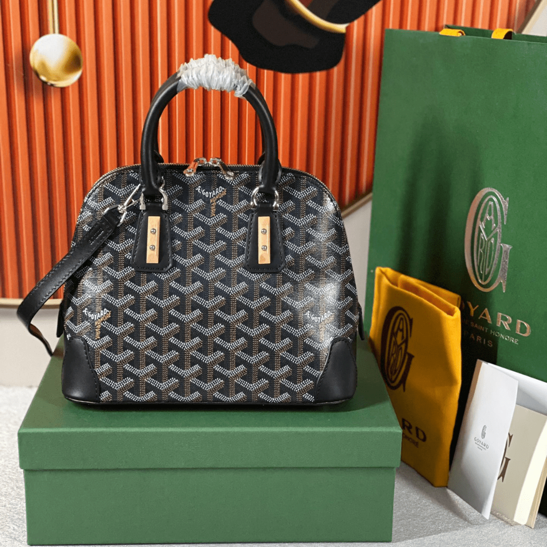Goya*d alma vedome black replica handbag with fabric wrapped leather strap 24cm - main image