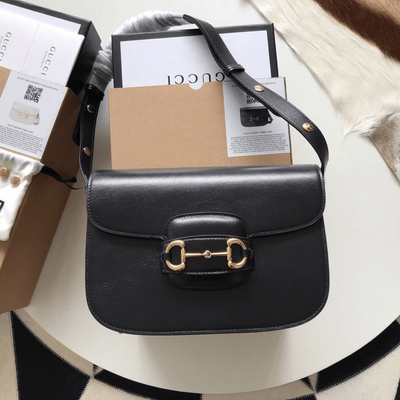 Guc*i 1955 horsebit like auth handbag black smooth leather 25cm - main image