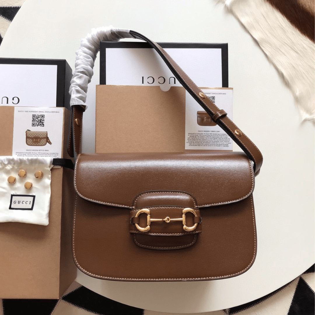 Guc*i 1955 horsebit replica bag 11 women’s brown smooth leather 25cm - main image