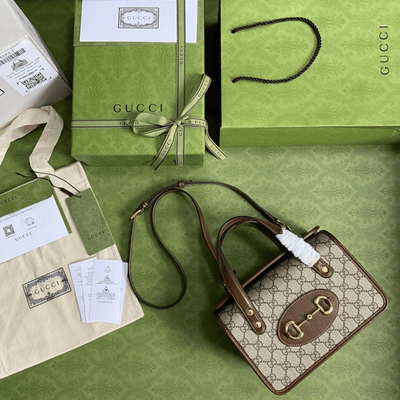 Guc*i 1955 luxury women’s handbag with brown handle 23x16x12cm - main image