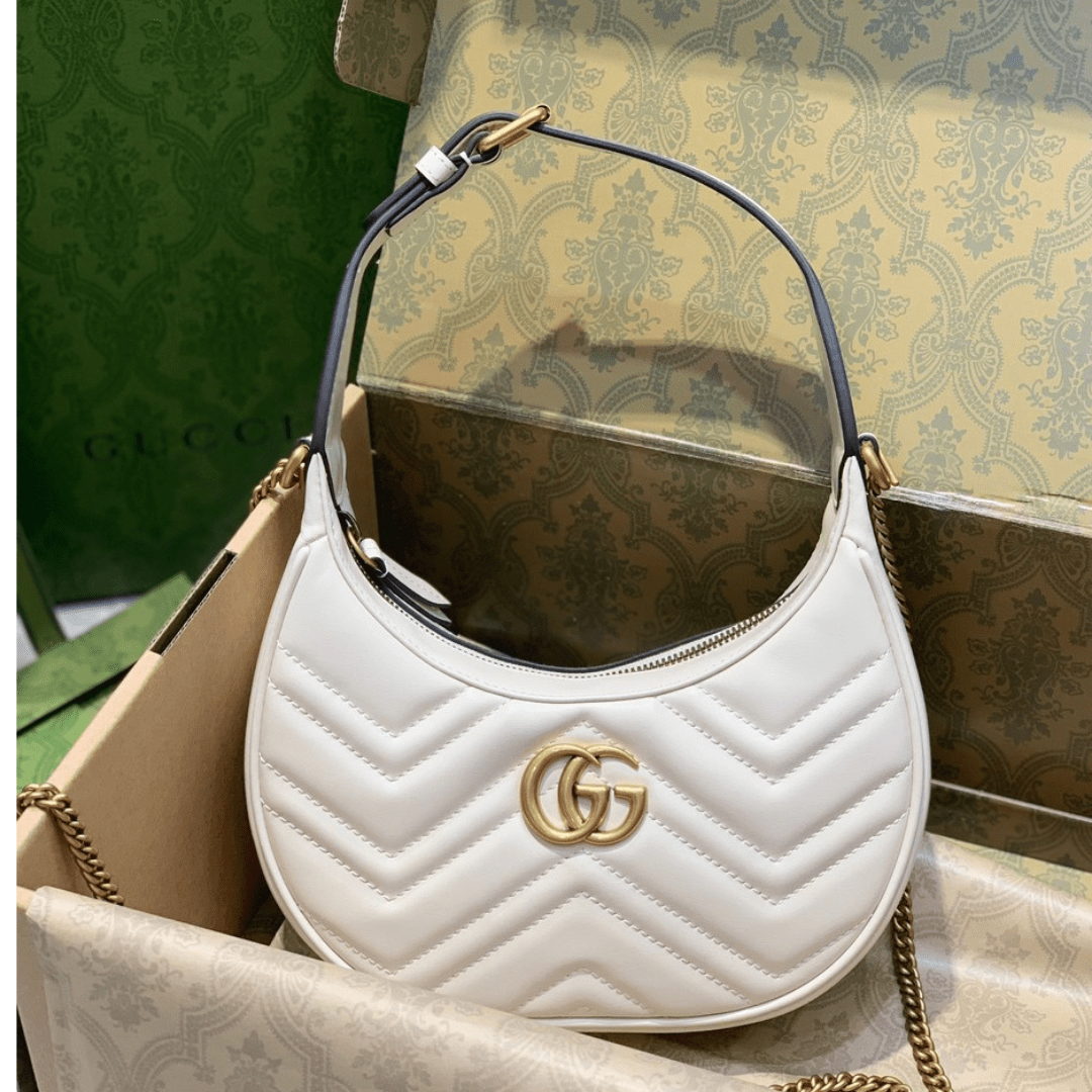 Guc*i gg marmont half moon luxury handbag white 24cm - main image