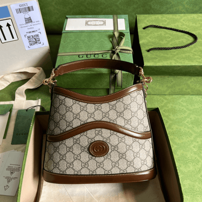 Guc*i handle women’s cowhide handbag with gc like auth logo pattern 25x21cm - main image